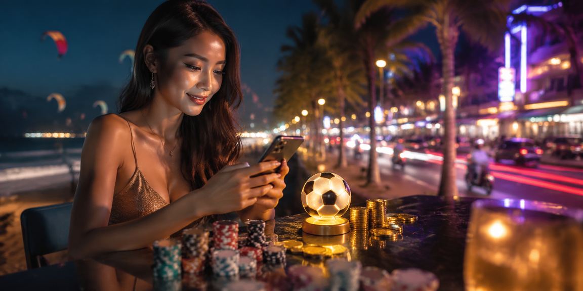 Không khí sôi động khi theo dõi cược bóng đá tại Mũi Né với bảng điện neon rực rỡ về đêm